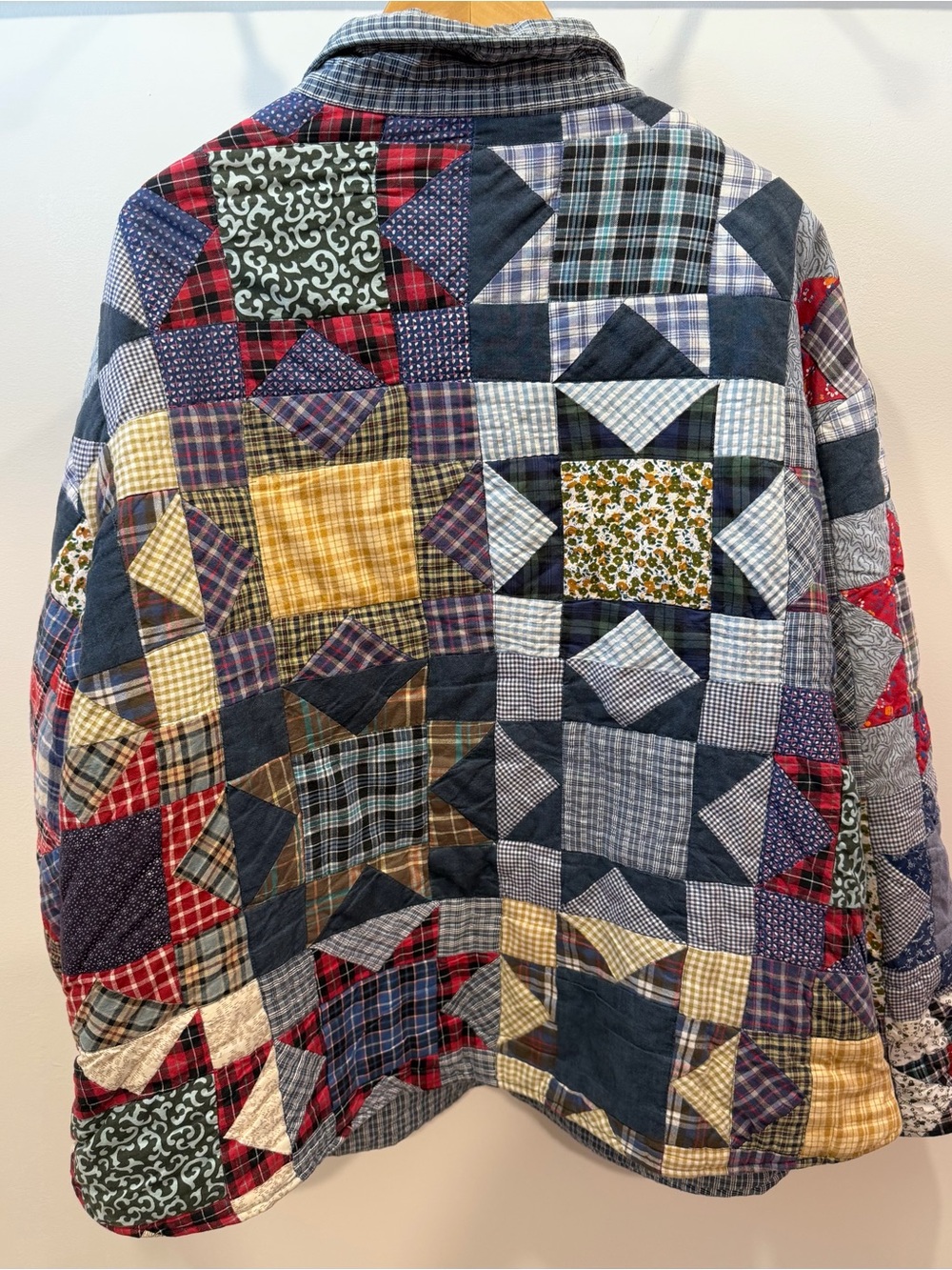 Patch Magic Co Reversible Blue Red Plaid Calico Cotton Star Quilt Jacket, XL - Picture 3 of 8